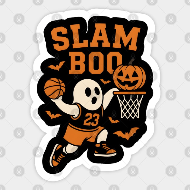 Slam Boo Ghost Basketball Halloween Graphic Gift Sticker by MakerMind8.2